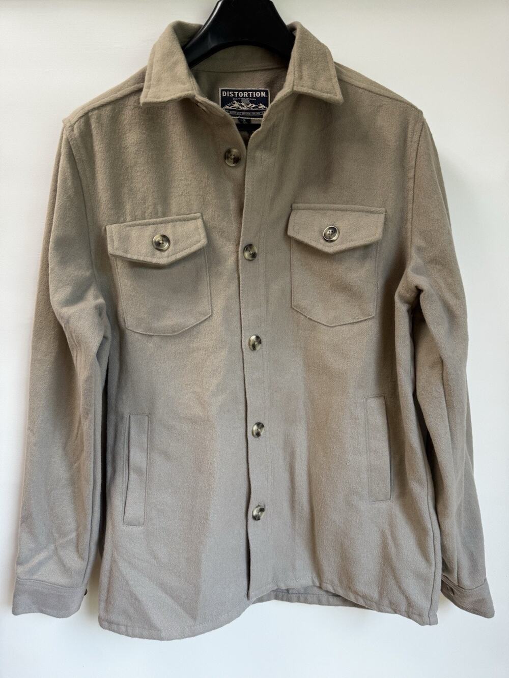 Distortion Men’s Beige Shacket Shirt Jacket Size S Button Front